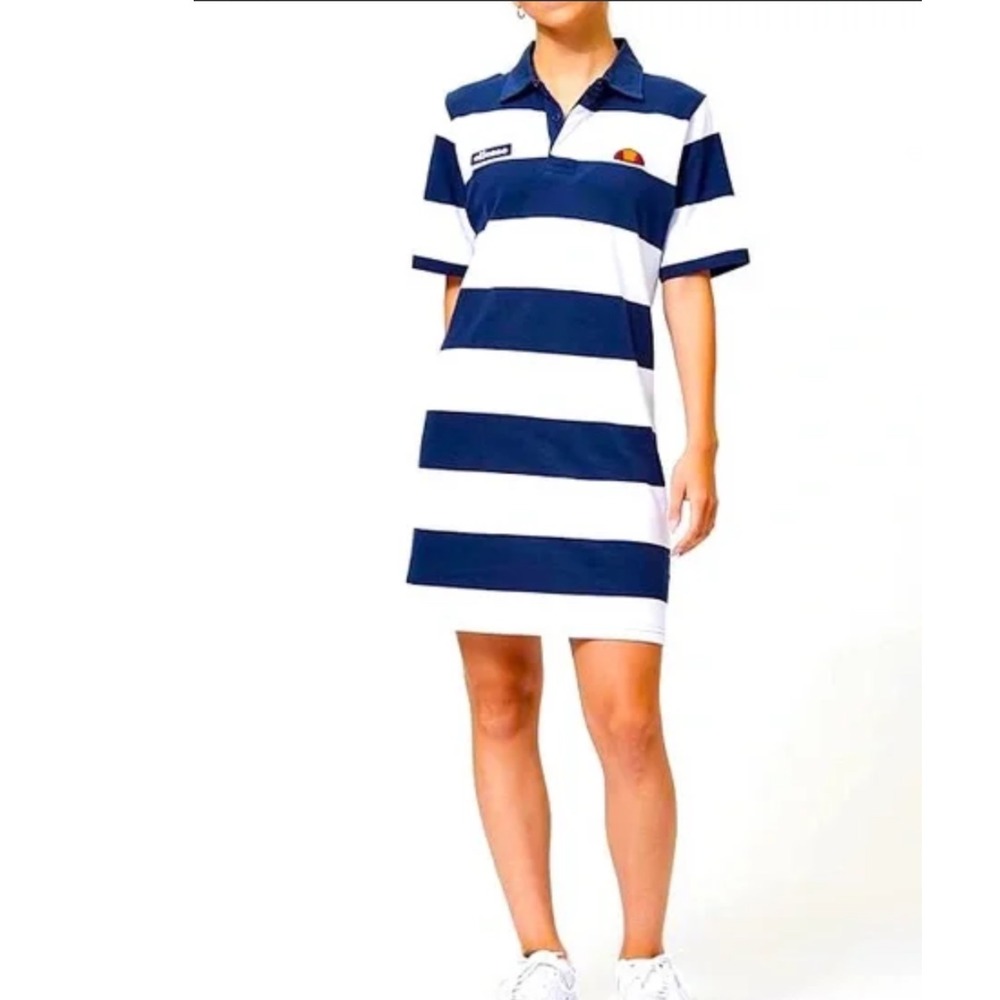 Ellesse NWT‎ Striped Blue White Polo Shirt Dress Mini Short Sleeve Women's Small